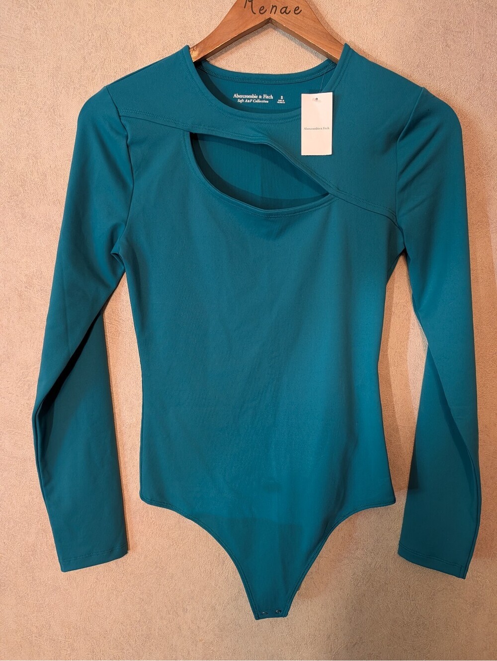ABERCROMBIE teal blue cut out long sleeve bodysuit sz S NWT